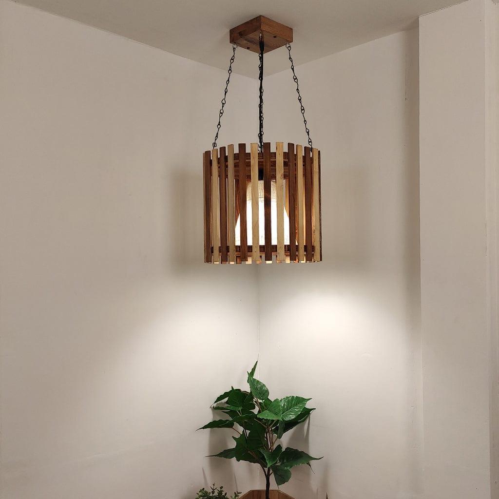 Octa Beige & Brown Wooden Single Hanging Lamp - Ouch Cart