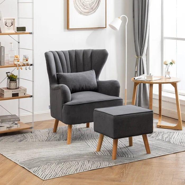 Wide Tufted Armchair and Ottoman - Ouch Cart