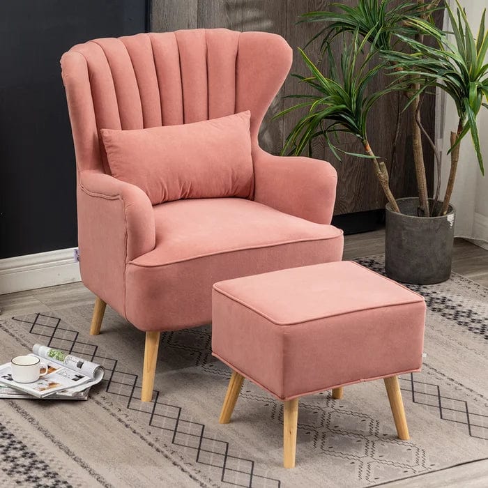 Wide Tufted Armchair and Ottoman