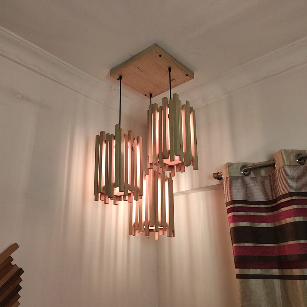Palisade Beige Wooden Cluster Hanging Lamp (BULB NOT INCLUDED)