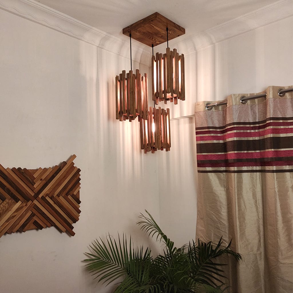 Palisade Brown Wooden Cluster Hanging Lamp (BULB NOT INCLUDED)