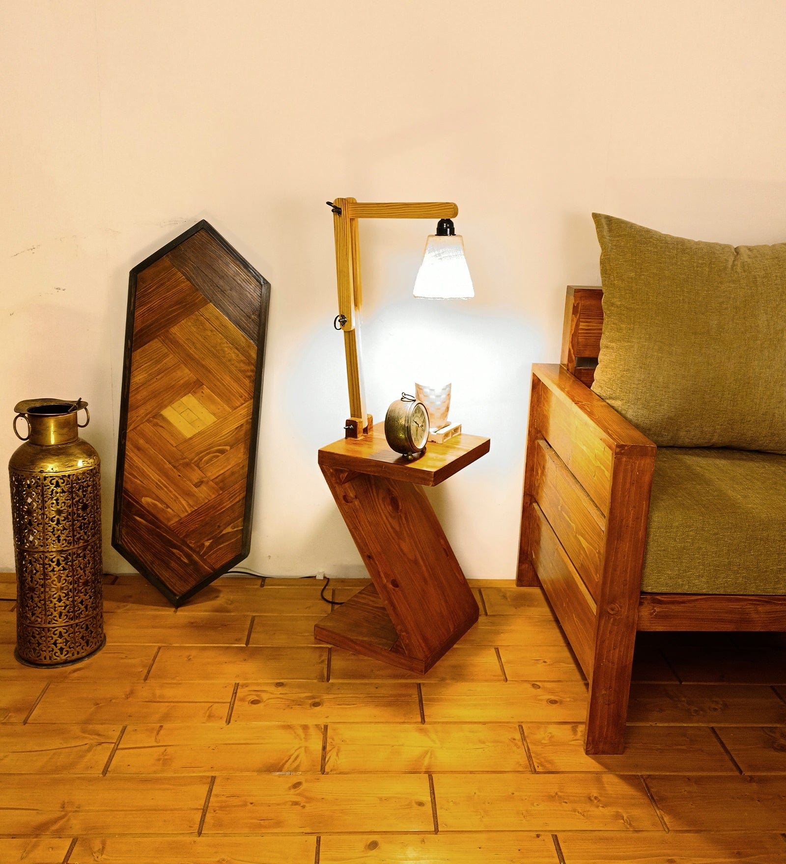 Patrice Wooden Floor Lamp with Brown Base and Jute Fabric Lampshade (BULB NOT INCLUDED)