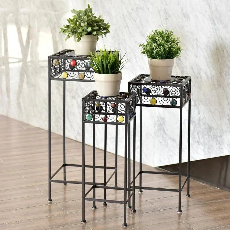 Plant Stand 3 Pieces Square Decor Metal Plant Stand