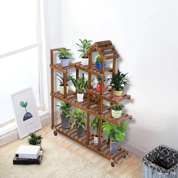 Plant Stand: Free Form Multi-Tiered Solid Wood Plant Stand - Ouch Cart