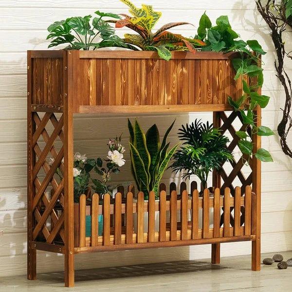 Plant Stand: Rectangular Multi-Tiered Bamboo Plant Stand - Ouch Cart