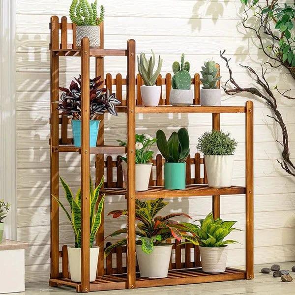 Plant Stand: Square Etagere Wood Plant Stand - Ouch Cart