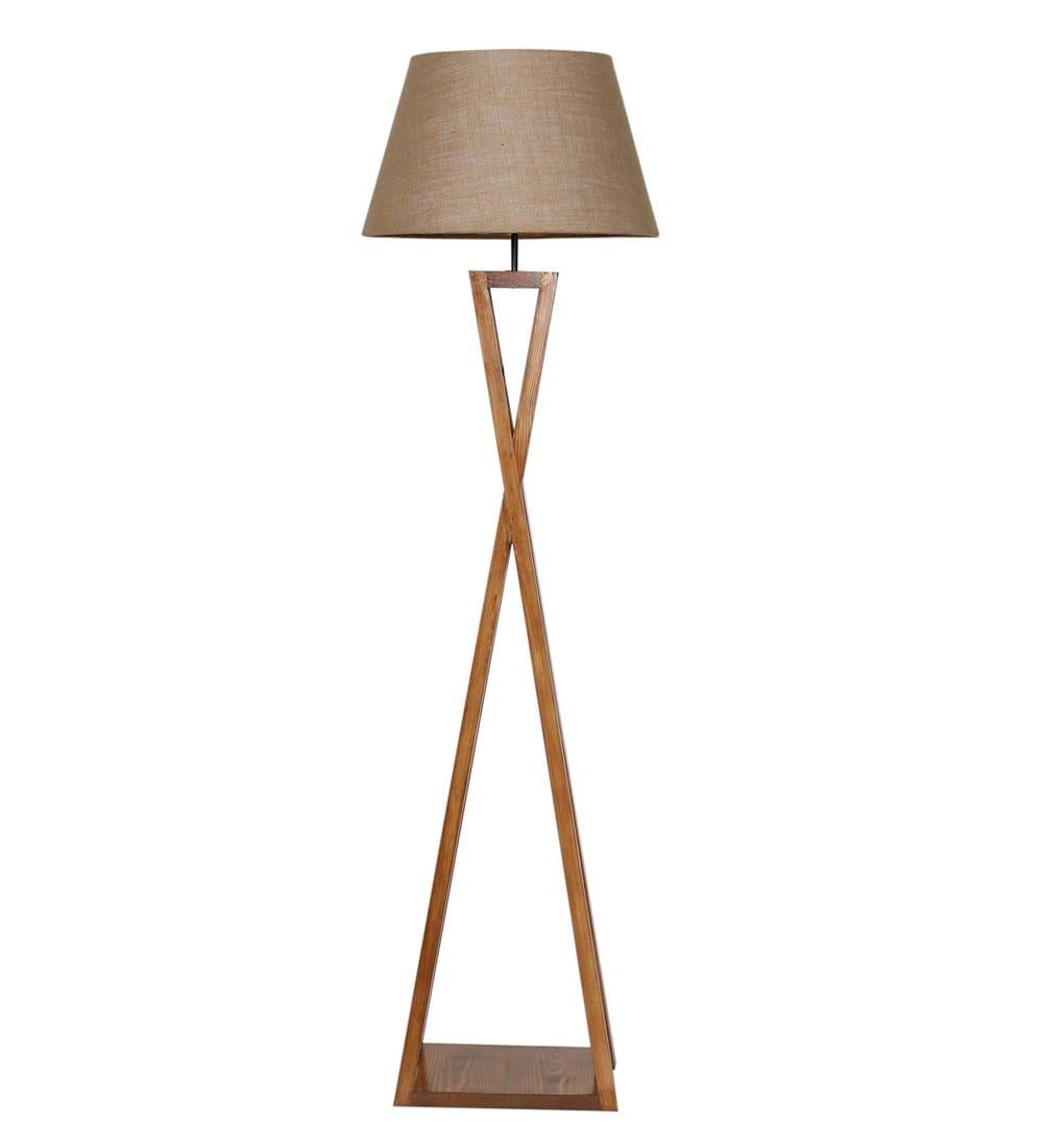 Monica Wooden Floor Lamp with Premium Brwon Fabric Lampshade - Ouch Cart