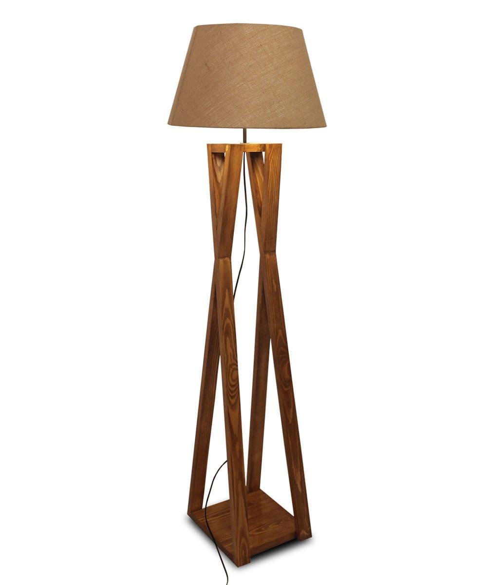 Monica Wooden Floor Lamp with Premium Brwon Fabric Lampshade - Ouch Cart