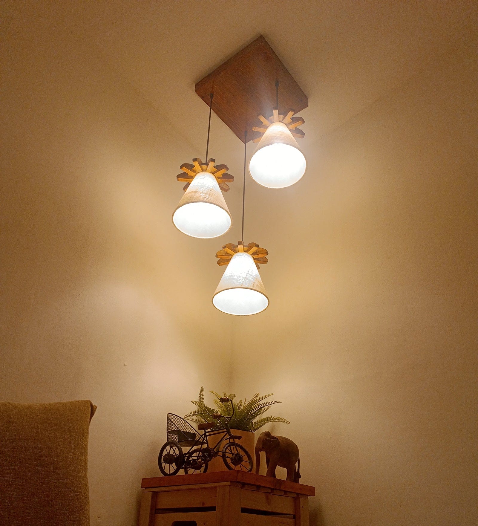 Propel Brown Wooden Cluster Hanging Lamp (BULB NOT INCLUDED)