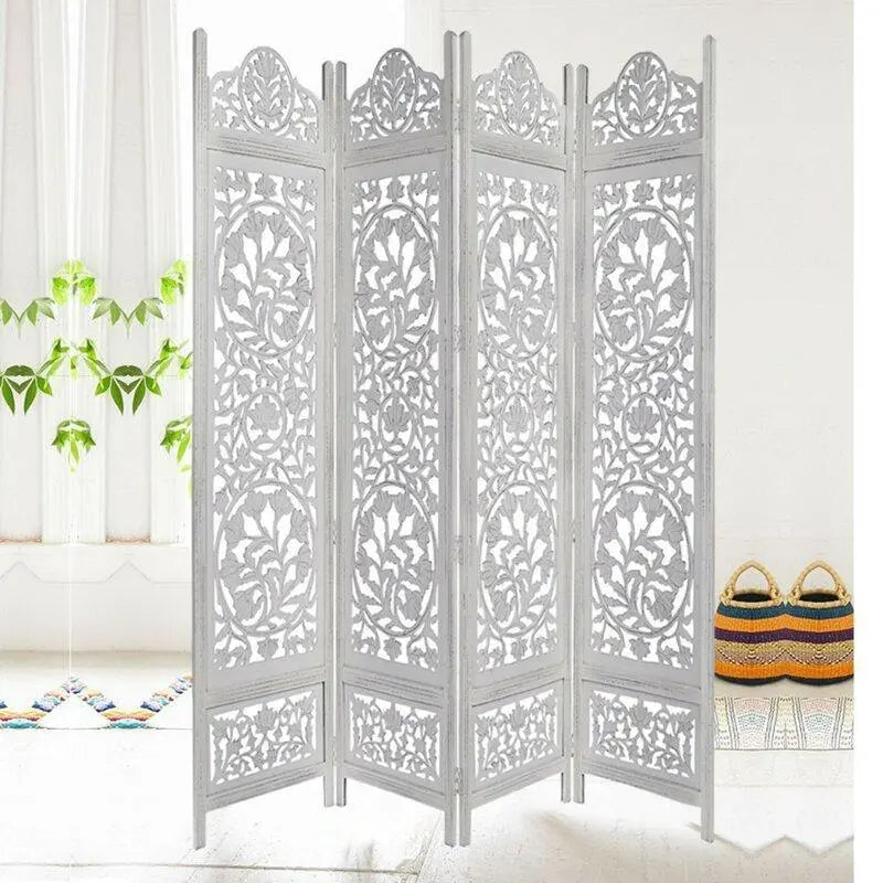 4 - Panel Solid Wood Folding Room Divider - Ouch Cart