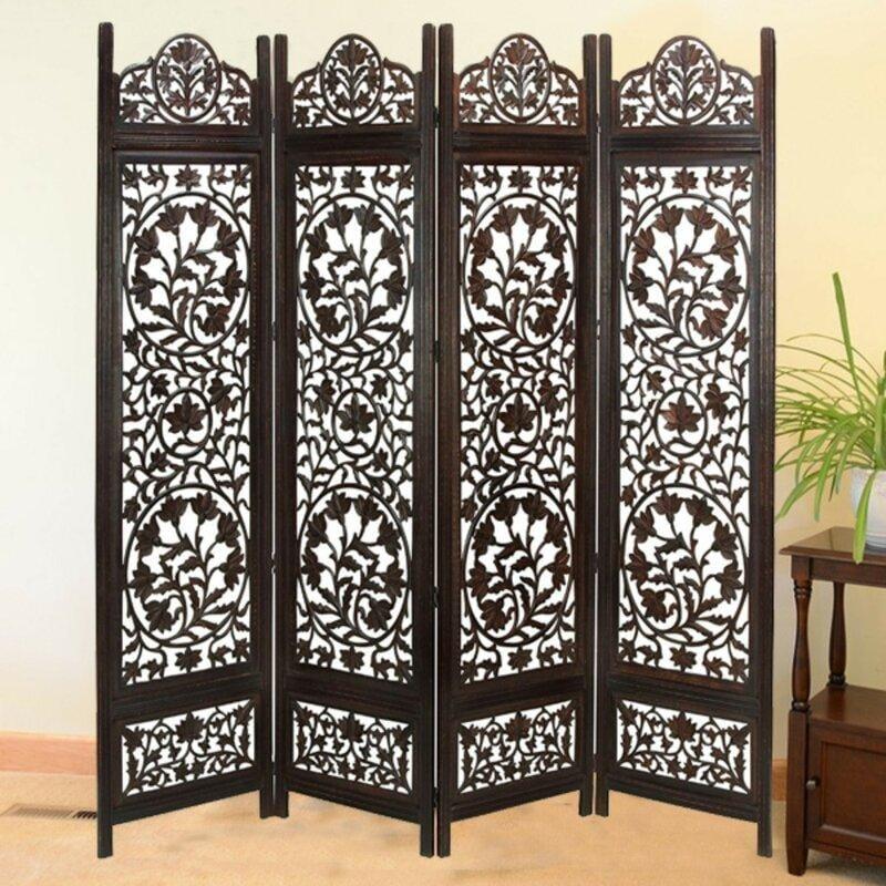 4 - Panel Solid Wood Folding Room Divider - Ouch Cart