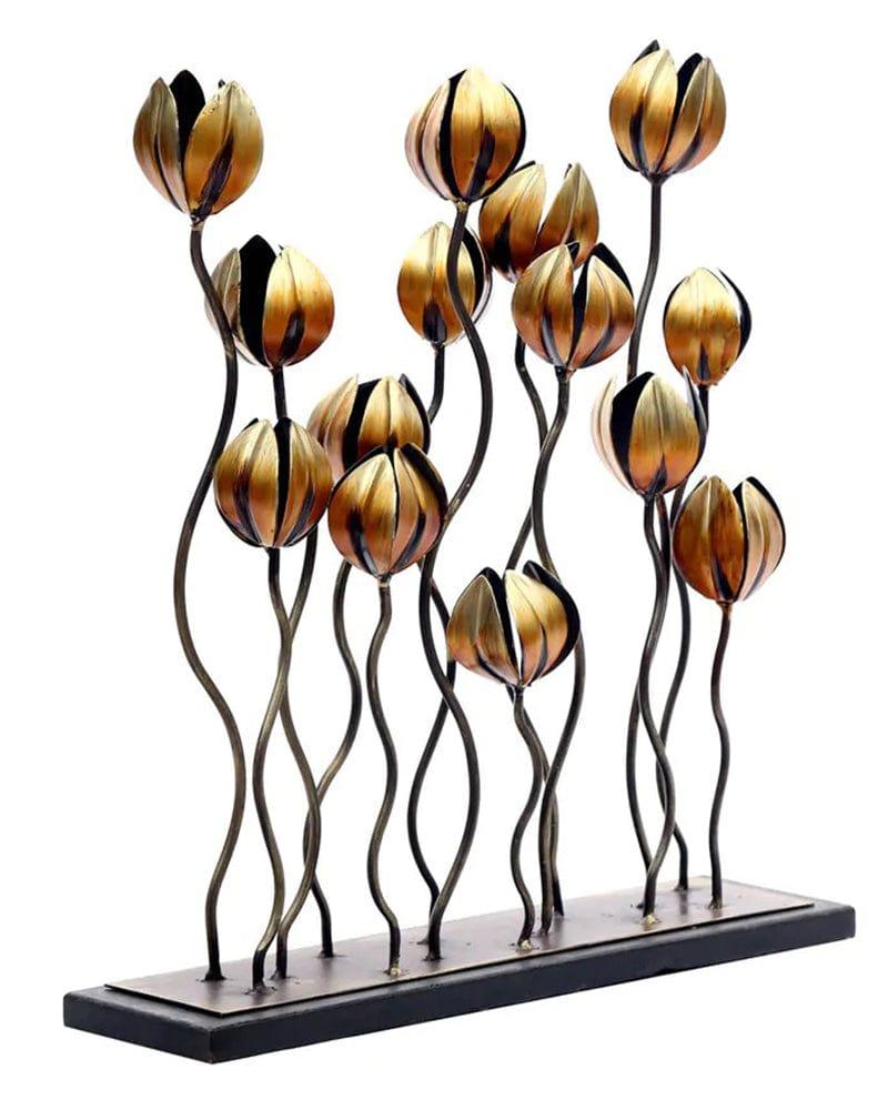 Gold Metal Abstract Flower Shape Table Showpiece For Home Decor Living Room Bedroom - Ouch Cart