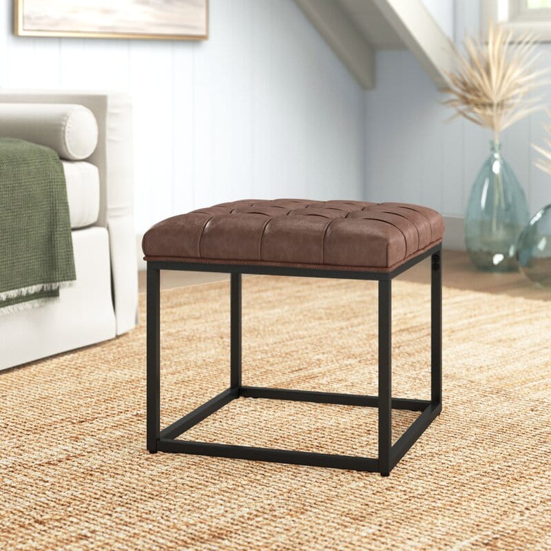 Wide Faux Leather Tufted Square Standard Ottoman