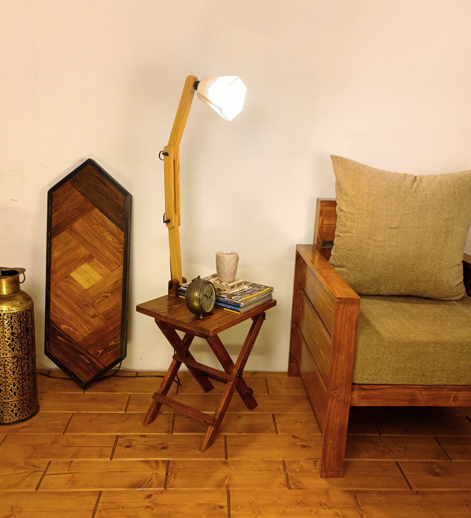 Regis Wooden Floor Lamp with Brown Base and Jute Fabric Lampshade (BULB NOT INCLUDED)