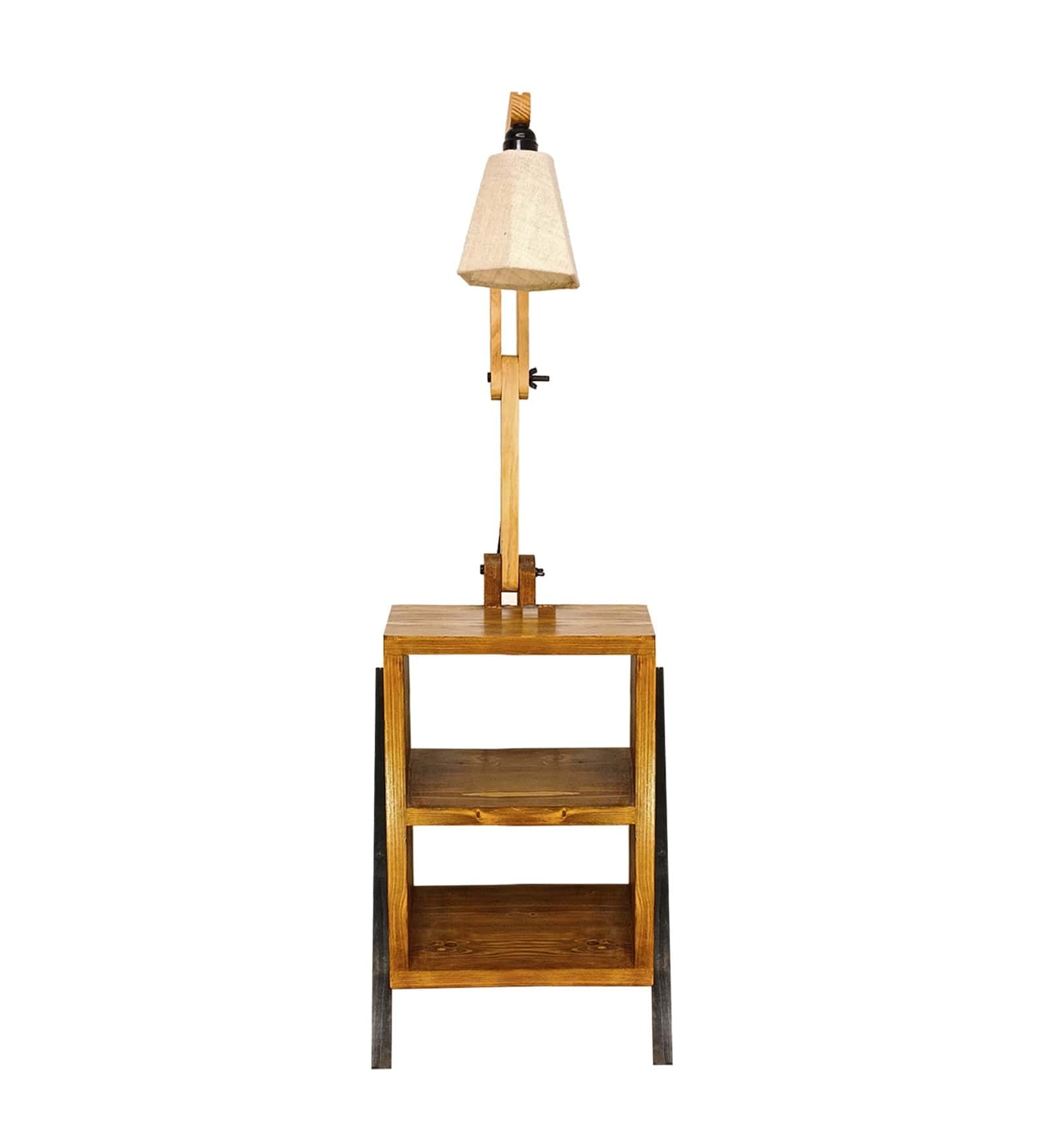 Ronan Wooden Floor Lamp with Brown Base and Jute Fabric Lampshade (BULB NOT INCLUDED)