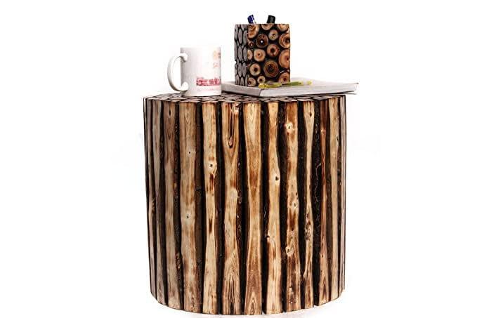 Round Wooden Stool Natural Wood Logs Best Used as Bedside Tea Coffee Plants Table for Bedroom Living Room Outdoor Garden Furniture - Ouch Cart