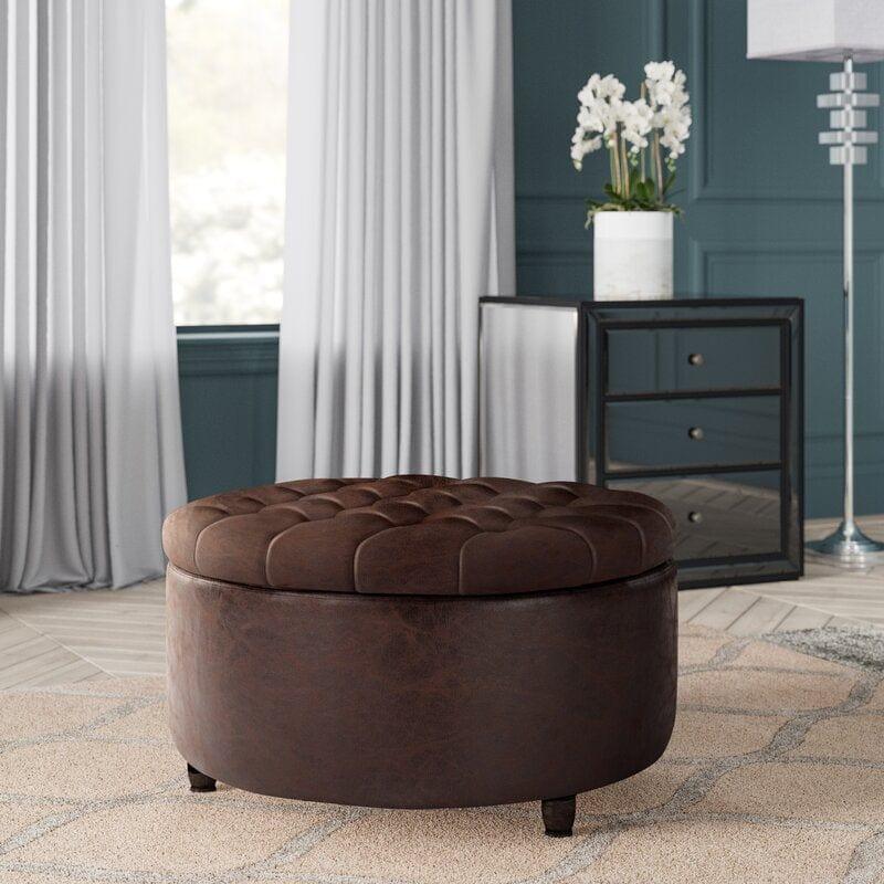 Wide Round Storage Ottoman with Storage - Ouch Cart