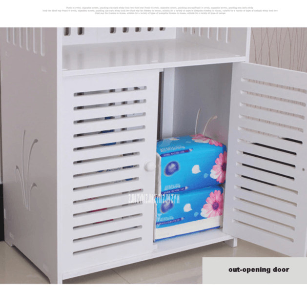 Toilet PVC Storage Bathroom 2 Feet Vanity Floor Standing Shelf Storage Cabinet With Free Soap Dish By Miza - Ouch Cart
