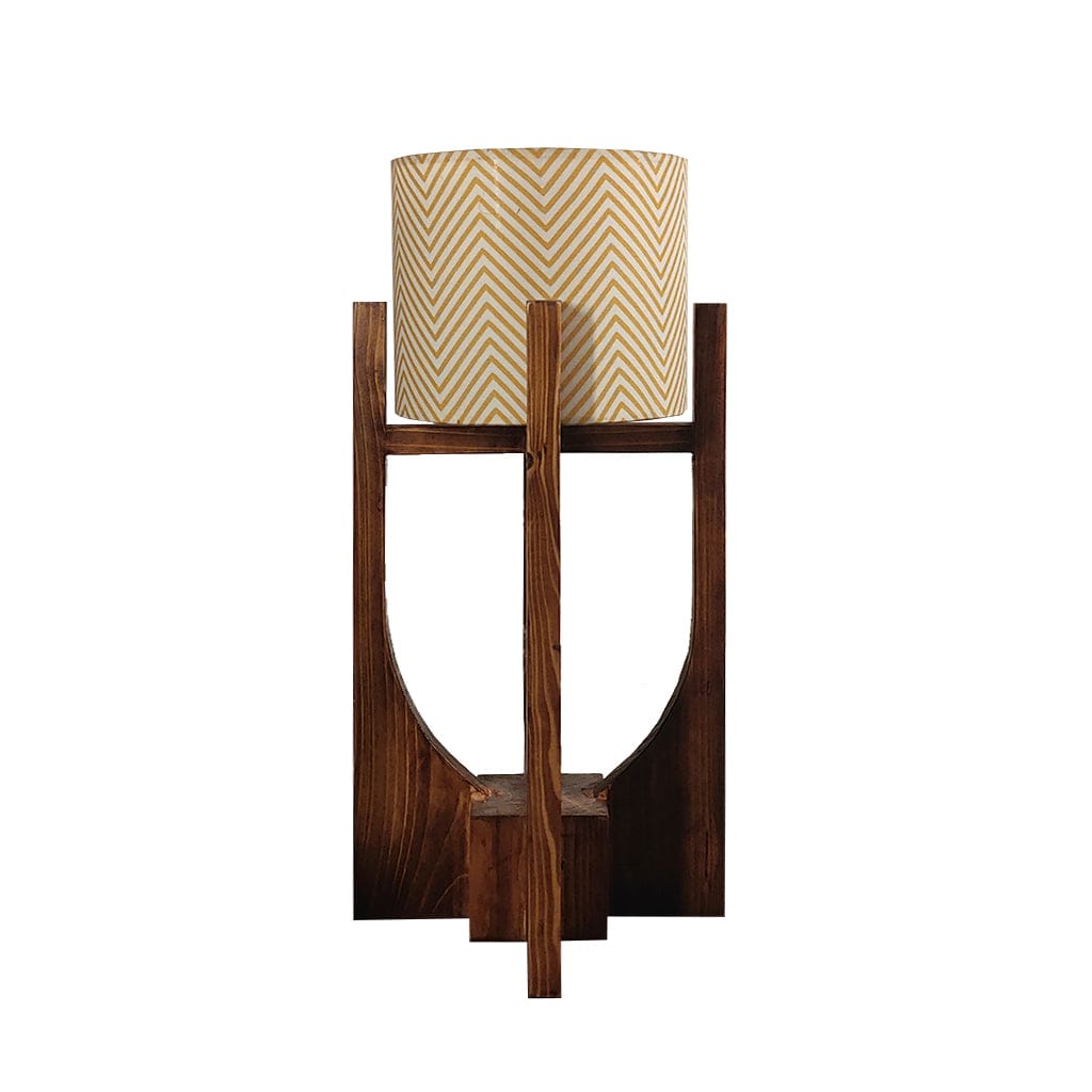 Solitaire Wooden Table Lamp with Brown Base and Premium White Fabric Lampshade (BULB NOT INCLUDED)