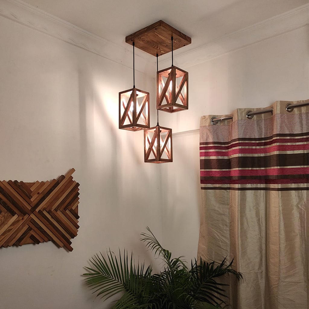Symmetric Brown Wooden Cluster Hanging Lamp | hanging lights online | hanging lamps online | hanging lights for home | hanging lamps online india | hanging lights india | fancy hanging lights| modern hanging lights | hanging lights for dining table india | buy hanging lights online 