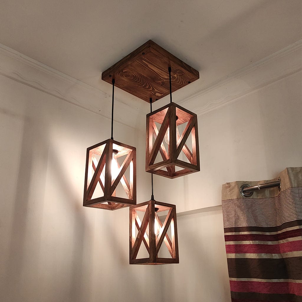 Symmetric Brown Wooden Cluster Hanging Lamp (BULB NOT INCLUDED)