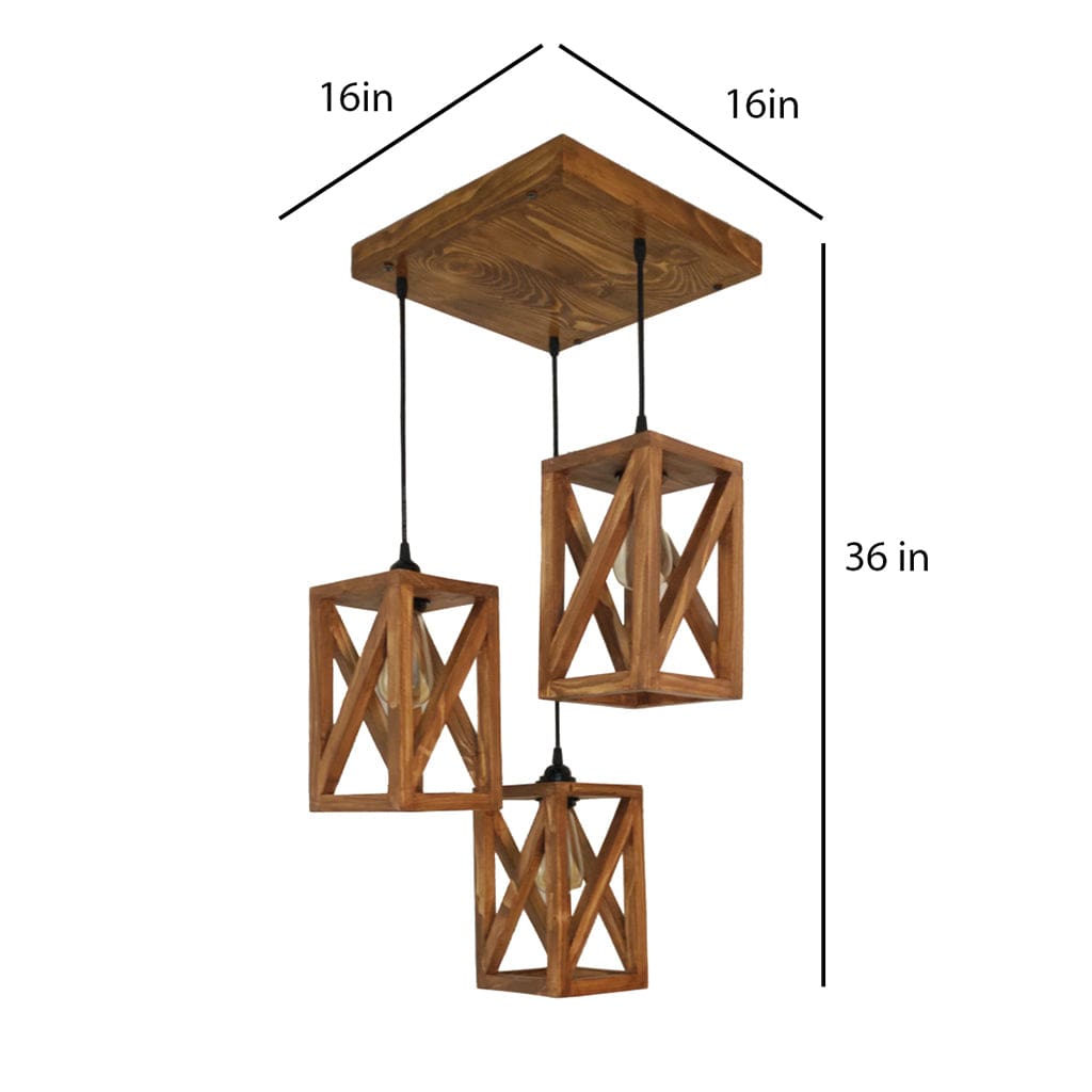 Symmetric Brown Wooden Cluster Hanging Lamp (BULB NOT INCLUDED)
