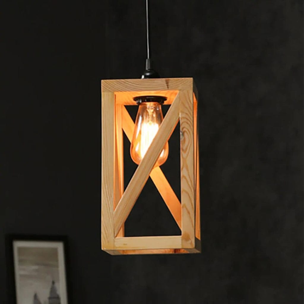 Symmetric Beige Wooden Single Hanging Lamp (BULB NOT INCLUDED)