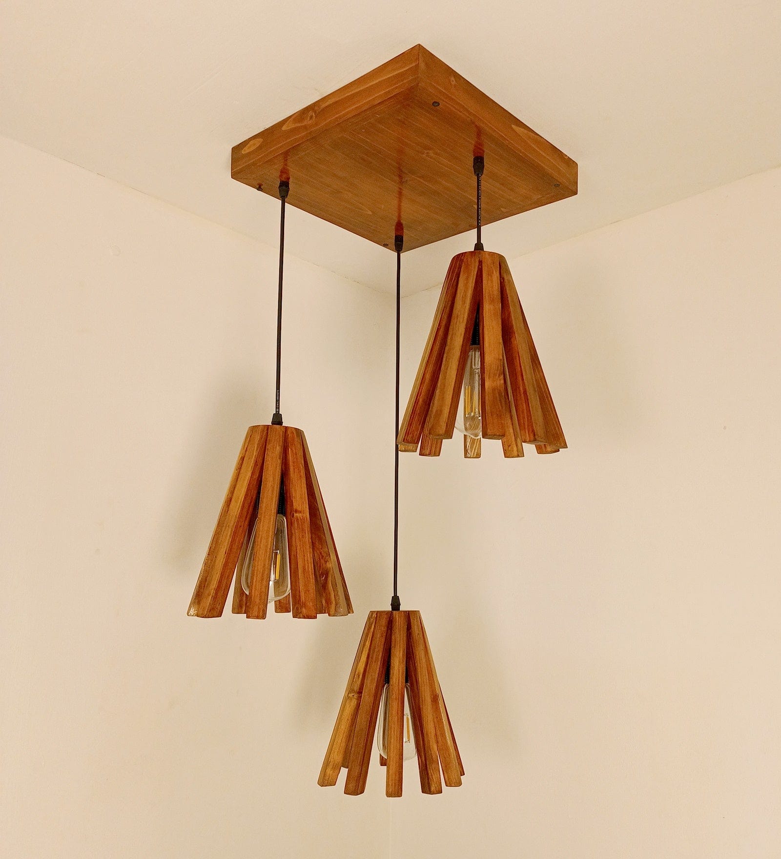 Taper Brown Wooden Cluster Hanging Lamp (BULB NOT INCLUDED)