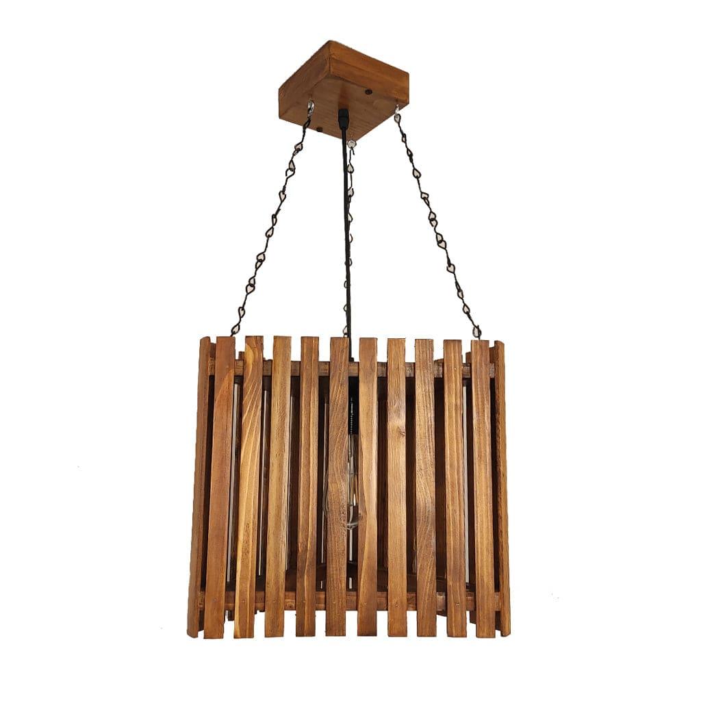 Trikona Brown Wooden Single Hanging Lamp - Ouch Cart