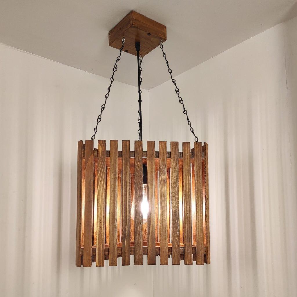 Trikona Brown Wooden Single Hanging Lamp - Ouch Cart