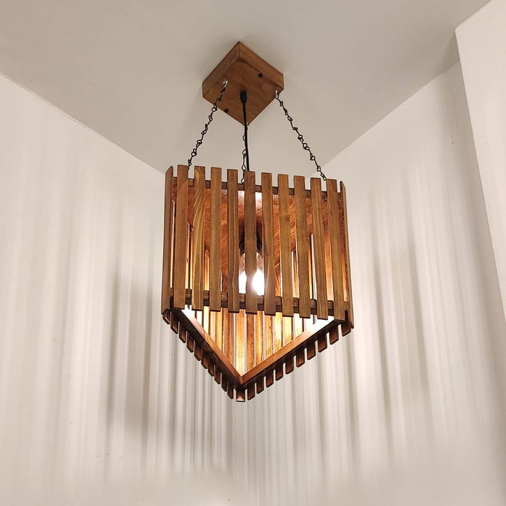 Trikona Brown Wooden Single Hanging Lamp - Ouch Cart