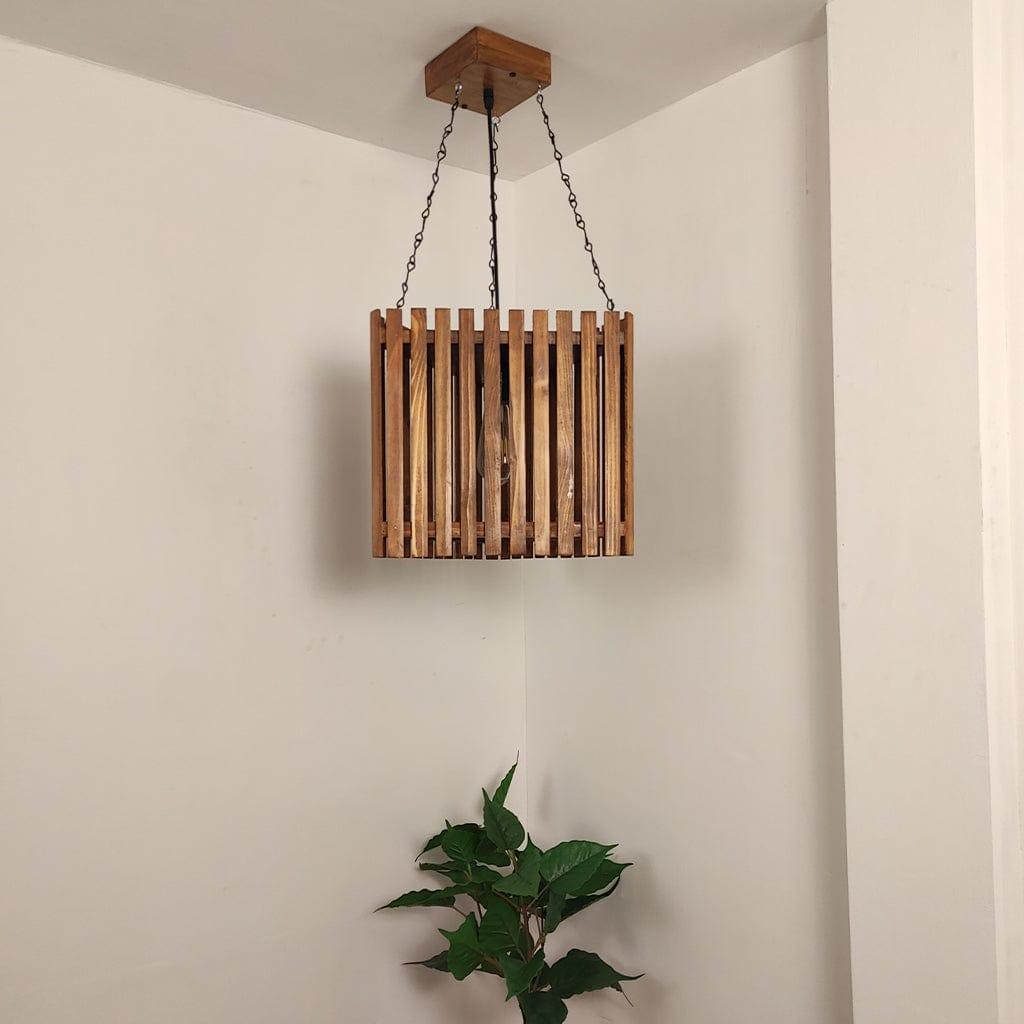 Trikona Brown Wooden Single Hanging Lamp - Ouch Cart