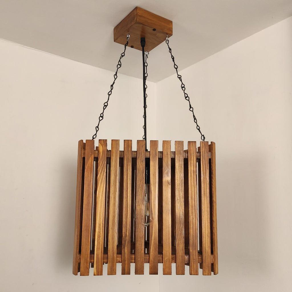 Trikona Brown Wooden Single Hanging Lamp - Ouch Cart