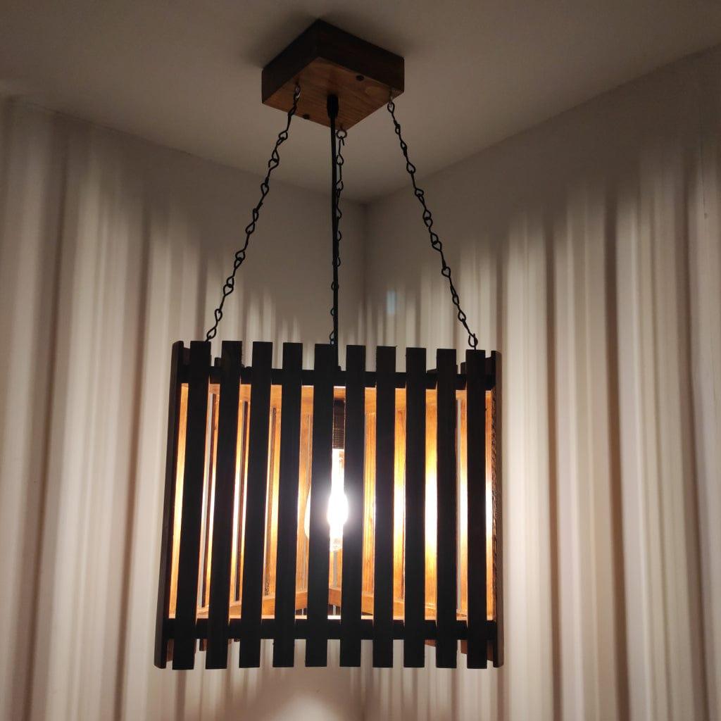 Trikona Brown Wooden Single Hanging Lamp - Ouch Cart