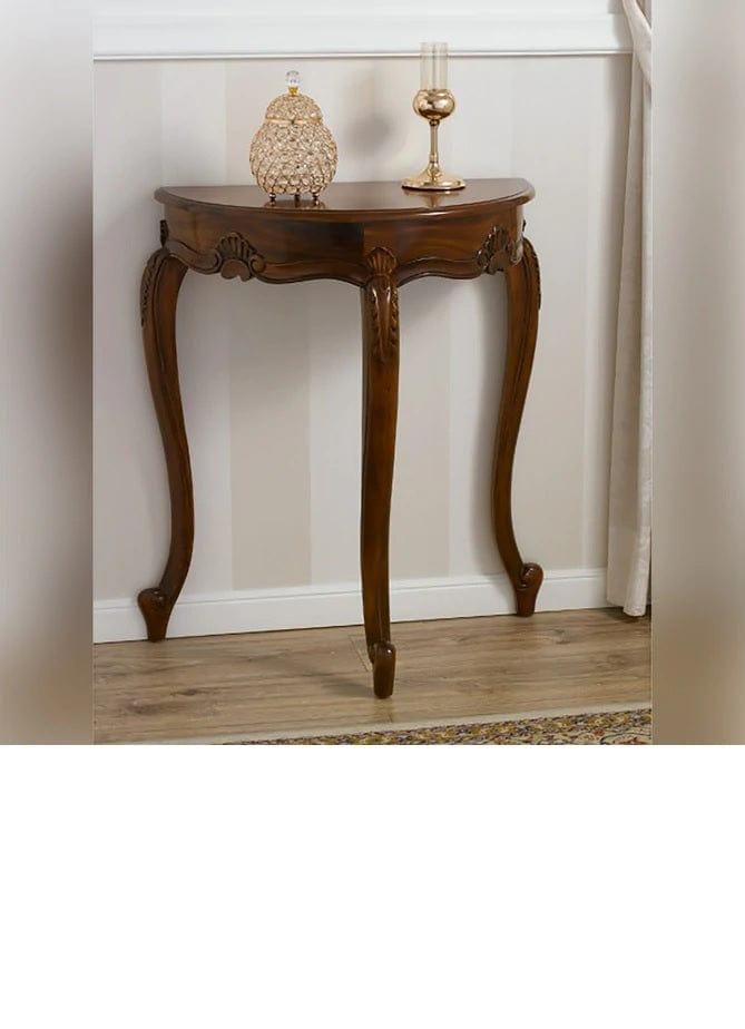 Console Table Arlette Half Moon Italian Baroque Style (Walnut Finish) - Ouch Cart