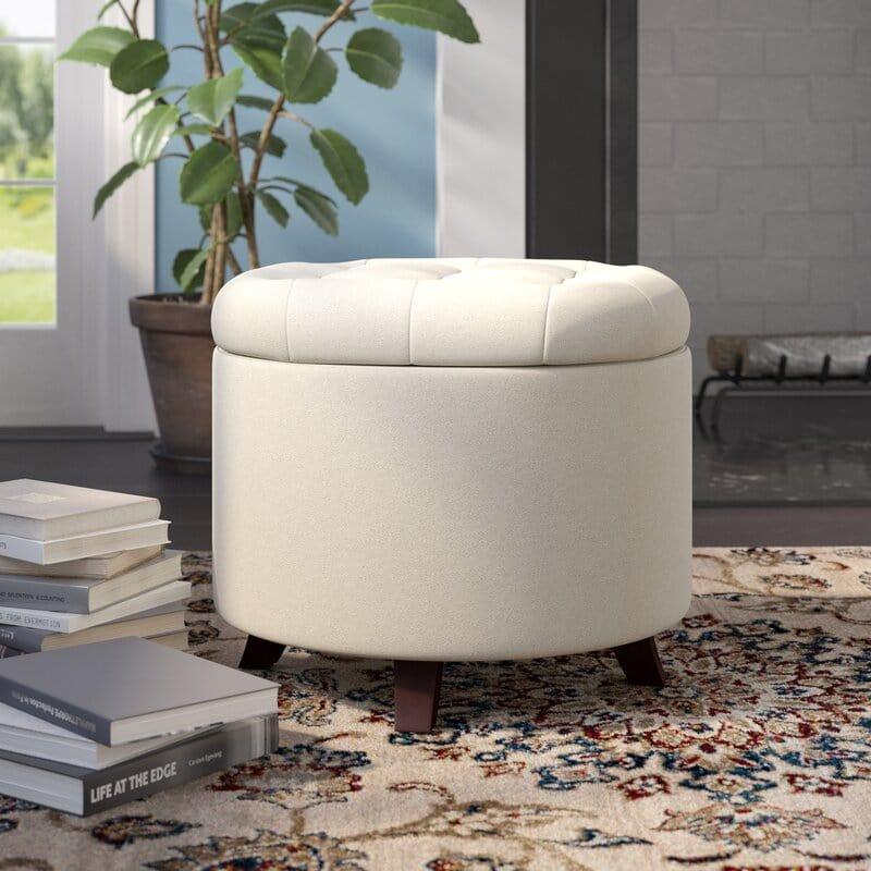 Vella Wide Tufted Round Storage Ottoman with Storage Only One Piece - Ouch Cart