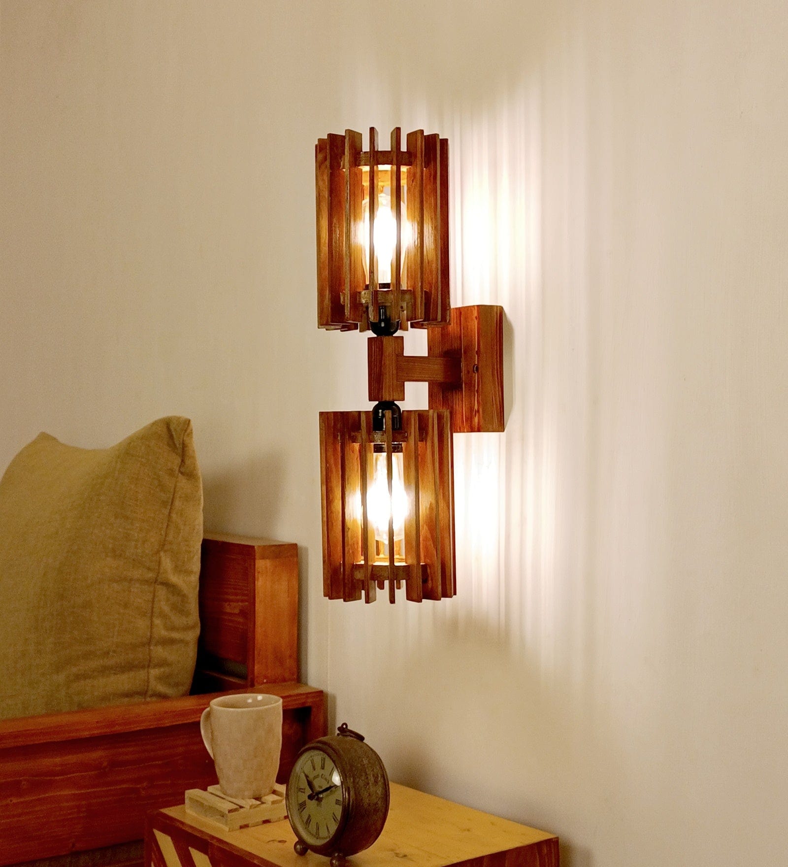 Ventus Duo Brown Wooden Wall Light (BULB NOT INCLUDED)