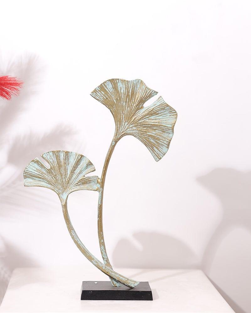 Metal Decorative Leaf Table Top Showpiece For Home Decoration - Sea Green - Ouch Cart