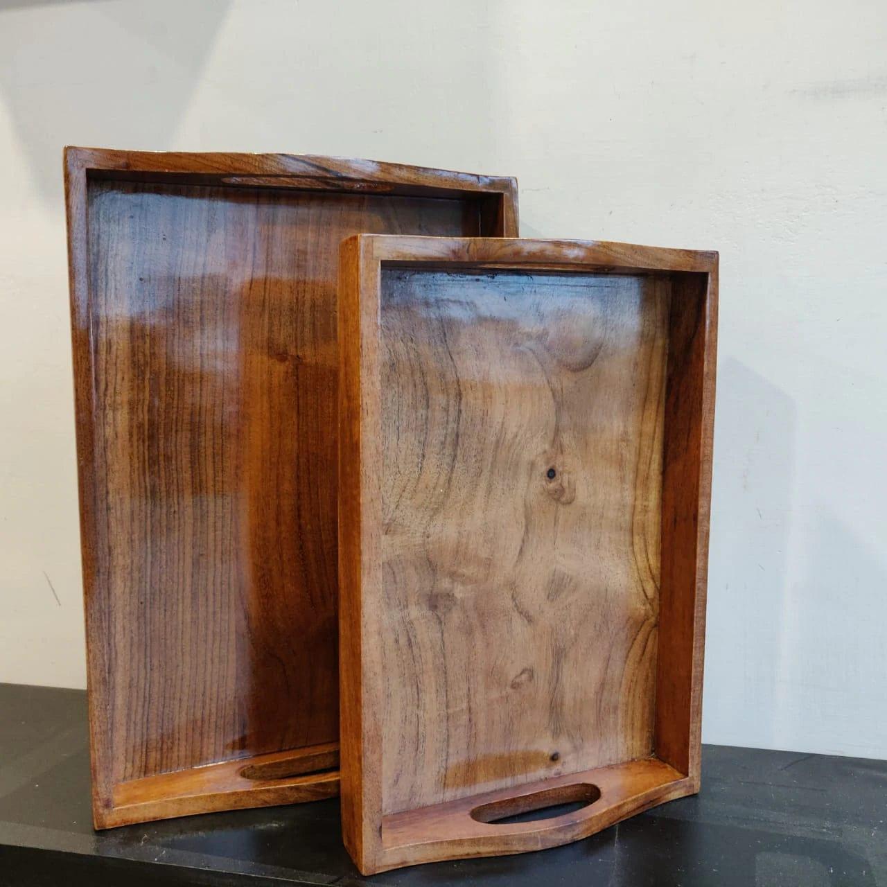 WOODEN SERVING D HANDLES TRAY || SET OF 2 - Ouch Cart