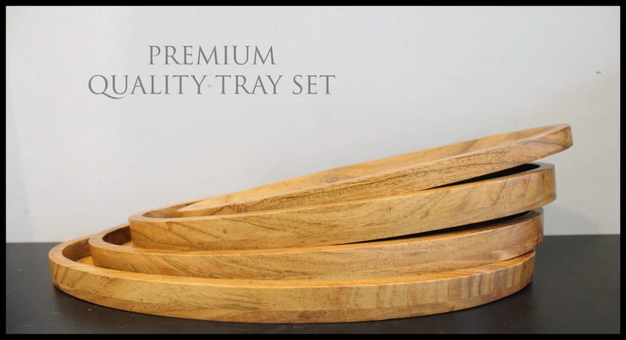 WOODEN OVAL SERVING TRAY SET OF 4 II WOODEN SERVING TRAY - Ouch Cart