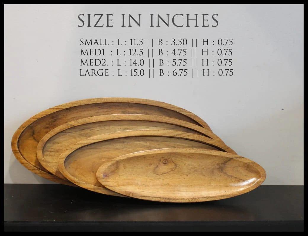 WOODEN OVAL SERVING TRAY SET OF 4 II WOODEN SERVING TRAY - Ouch Cart