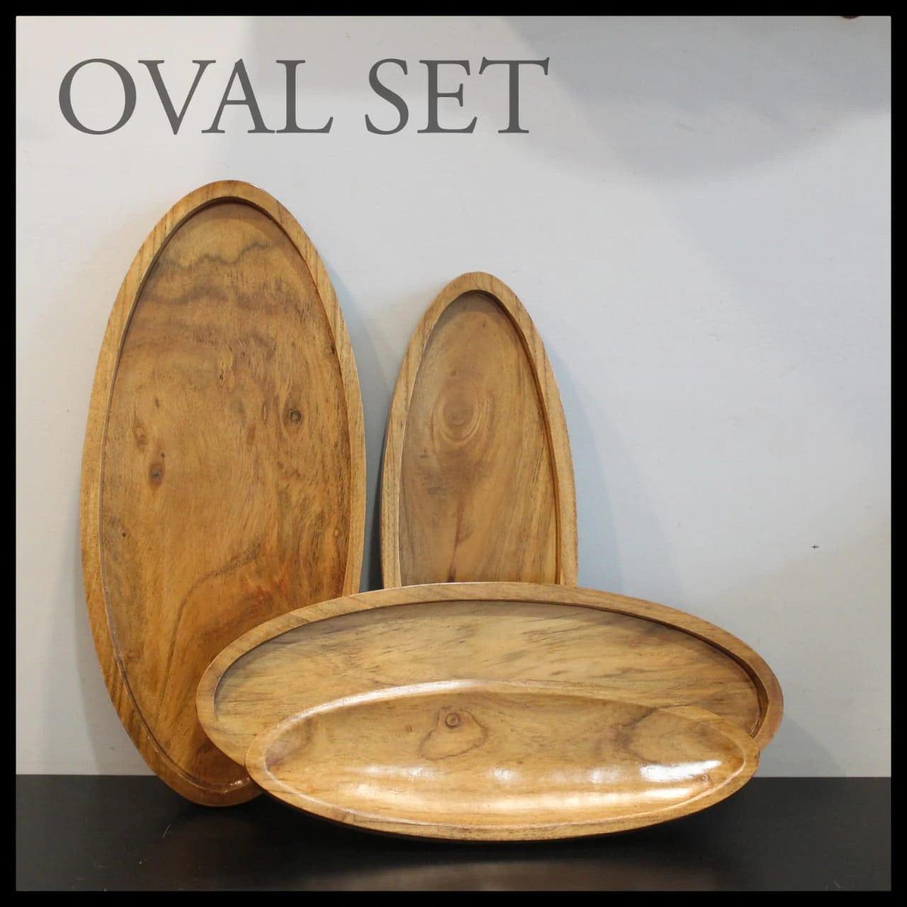 WOODEN OVAL SERVING TRAY SET OF 4 II WOODEN SERVING TRAY - Ouch Cart