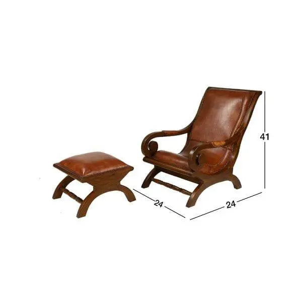 Teak Wood Armchair Lounge Chair with Ottoman - Ouch Cart