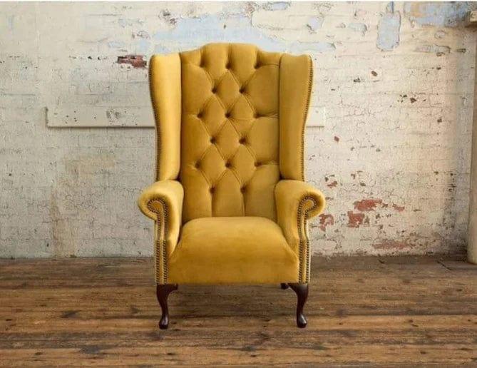 Handicraft Tufted Wing Chair For Living Room (Yellow) - Ouch Cart