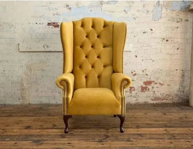 Handicraft Tufted Wing Chair For Living Room (Yellow) - Ouch Cart