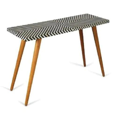 Rectangular Black and White Geometrical Pattern Resin Inlay Console Table - Ouch Cart