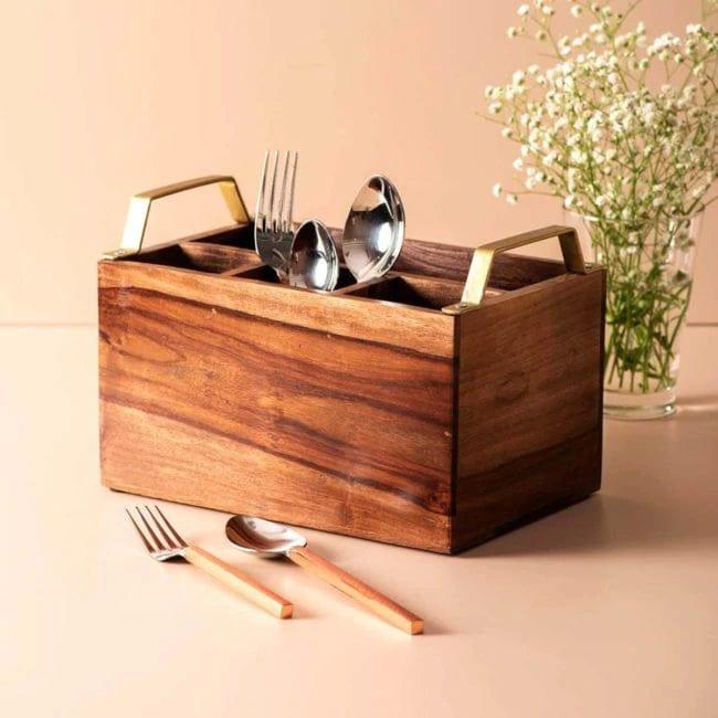 WOODEN CUTLERY STAND AND SERVING TRAY COMBO II FOOD GRADE - Ouch Cart