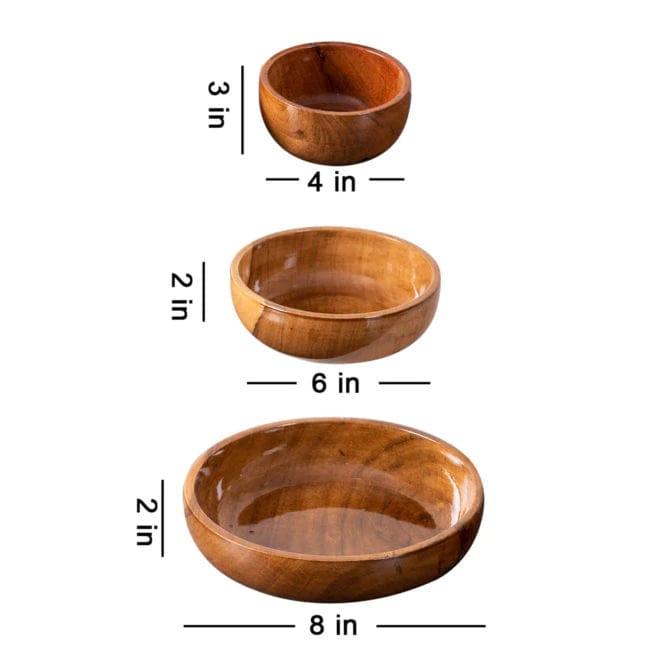 WOODEN BOWL || SET OF 3 || FOOD SAFE || ACACIA WOOD || HOT/COLD MEAL SAFE - Ouch Cart
