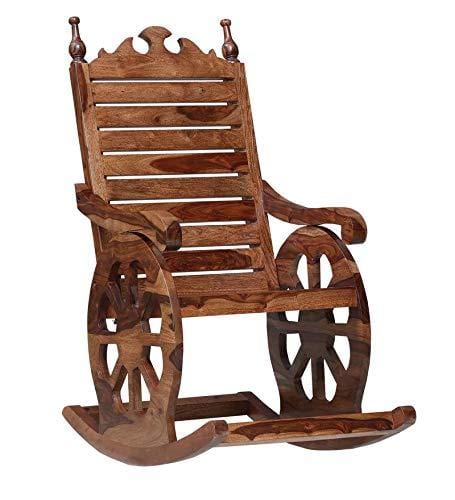 Solid Wood Rocking Chair in Rustic Teak Finish
