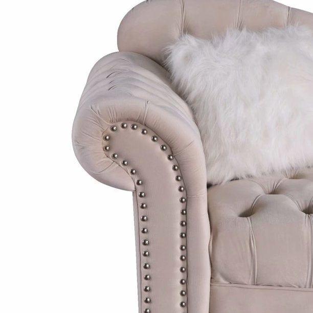 Luxury Classic America Chesterfield Tufted Camel Back Armchair Living Room Sofa, Beige - Ouch Cart